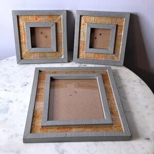 Set 3 Rustic Grey Wood Picture Frames Gold Leaf Accent 8x10 
 4x4 Square Metallc